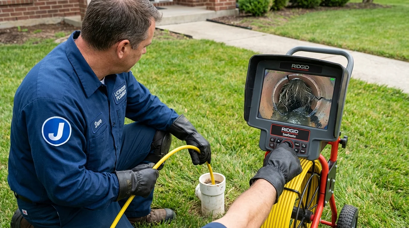 Sewer camera inspection being performed by Johns Plumbing LLC in Cottage Grove